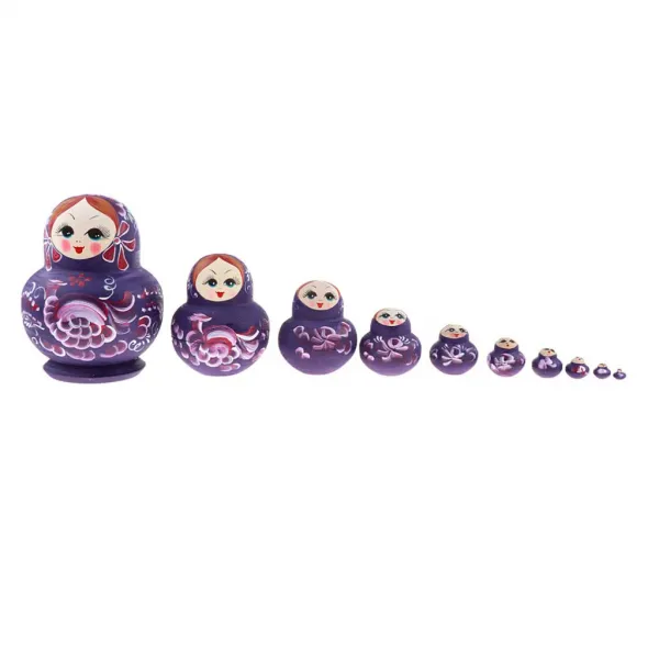 STK보라색 소녀는 나무 러시아어 중첩 인형 babushka matryoshka 장난감을 인쇄