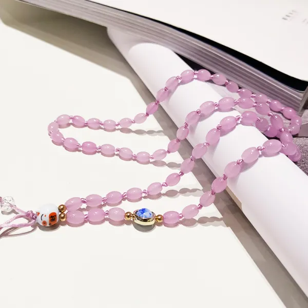 핸드폰 끈 여걸 멱살 꼬임 속국풍 비취옥 펜던트 크리스털 구슬 손목 애플 X 화웨이 오픈 Vivo 1 롱산뜻한 핑크 비취 걸개밧줄