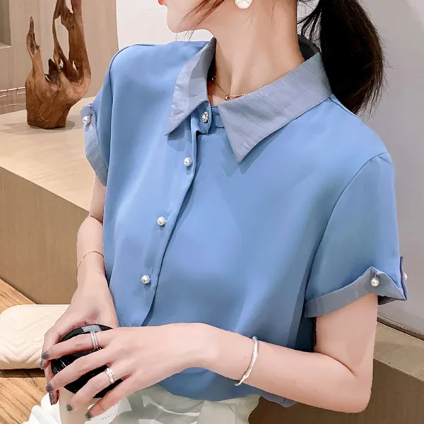[제로의옷장]여성블라우스 카라 반팔블라우스 BA0619L06
