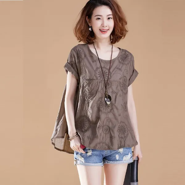 샵솔베이지 베이직 중장년 엄마 여름 코튼 박시 루즈핏 면 펀칭 블라우스 M 4xl 