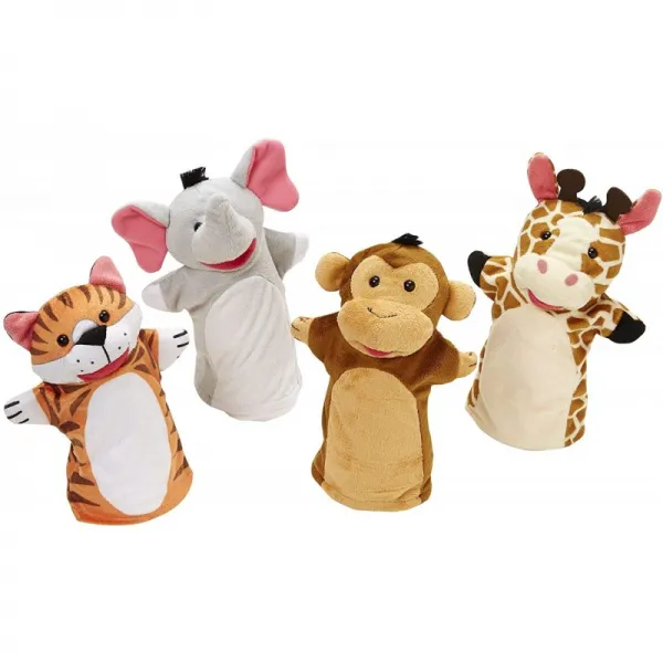 Melissa & Doug Zoo Friends Hand Puppets (4 개 세트)-좌절감없는 포장-코끼리 기린 호랑이 원숭이, 1