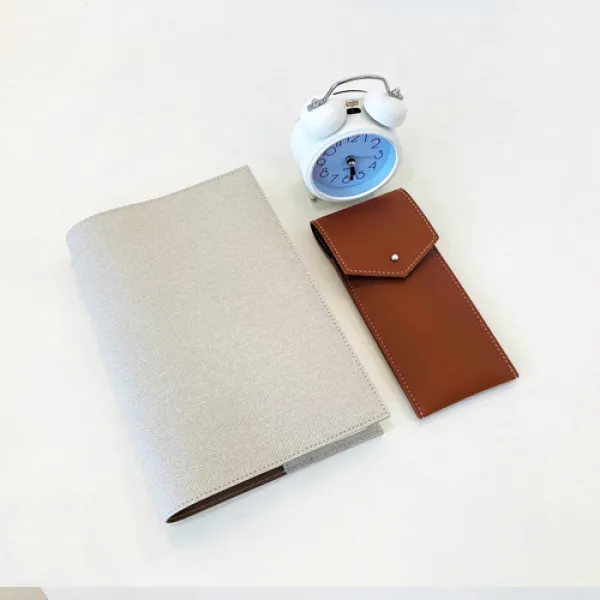 르콤마 헤링본 심플 북커버 책보관 다이어리 자동차등록증커버 웜베이지 L