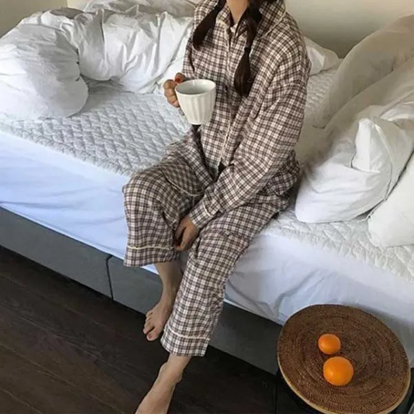 핑크비올라 루나 순면 박시 체크 잠옷 파자마 세트