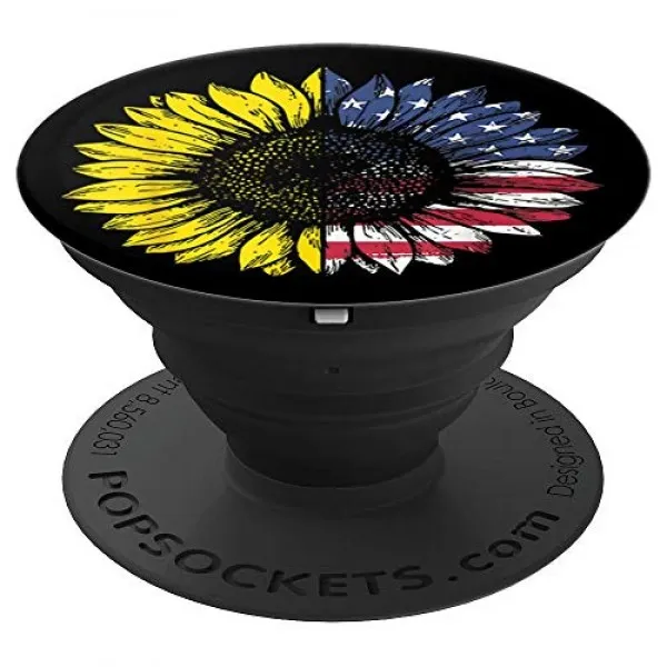 해바라기의 미국 국기 애국적인 꽃의 전화 노부기후토 PopSockets 그립과 전화 및 태블릿 용 스탠드 Sunflower Us Flag Flo, 단일상품, 단일상품