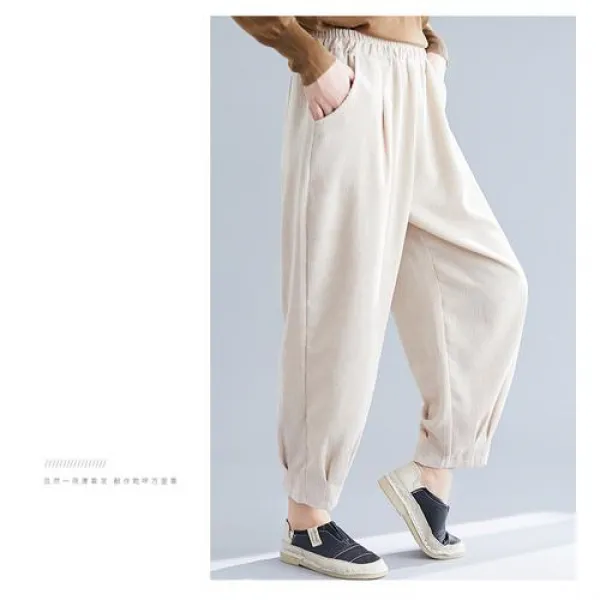  실버캣 여성 빅사이즈 편안하게 입는 와이드핏 밴딩 골덴 긴바지