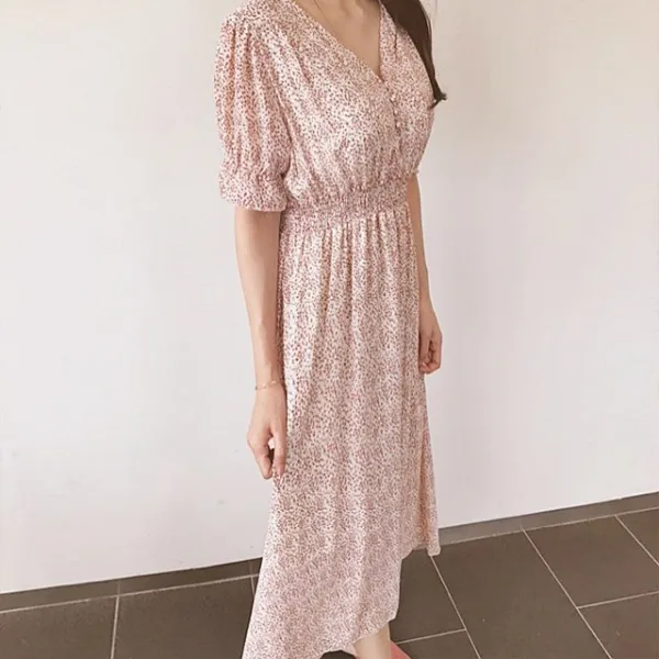  반하걸 무료배송 2color 도트 플라워 반팔 쉬폰 롱원피스