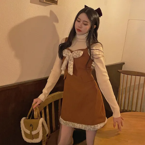 화인플러스 민소매나시원피스 삼모기고기 붙들다 한짝 숏 물범 나비넥타이 끈나시 뷔스티에원피스 여성 겨울 이너웨어 하프기장