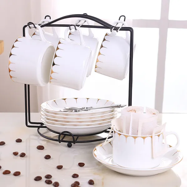 엔도르핀 유럽 도자컵 심플 커피잔 6종 가정용 스몰 럭셔리 스푼 골드 타슬 6컵66국자 1컵