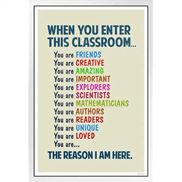이 교실에 들어갈 때 교실 기호 교육 규칙 교사 용품 학교 Enter This Classroom Light 9415 Framed In White Wood 14x20 In. 본상품 본상품