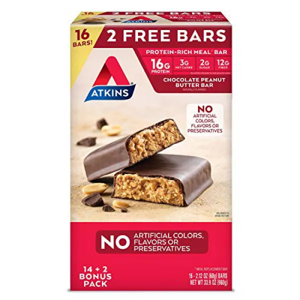 Atkins 단백질이 풍부한 식사 바 초콜렛 땅콩 버터 16 바 2 3 일 안에 배달 Atkins Protein Rich Meal Bar Chocolate Peanut 1set