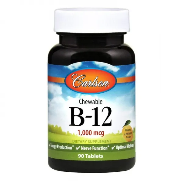 Carlson 칼슨 비타민B12 시아노코발라민 1000mcg 90츄어블 악성빈혈 브레인포그, 1mg, 2개