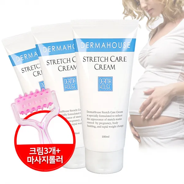 더마하우스 스트레치 케어 크림 3개+마사지롤러 산전 산후 임산부 청소년기 일반인, 3개, 180ml
