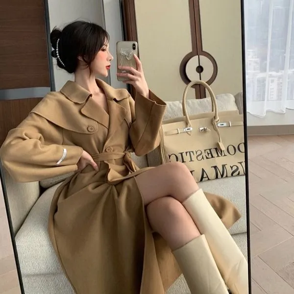 여자 가을 겨울 뉴트로 캐주얼 청담동 모직 롱코트