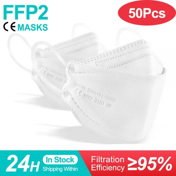 컬러 피쉬 마스카라 FFP2 KN95 마스크 한국 인증 마스카라 fpp2 동질가 호흡기 ffp2mask ce 재사용 가능한 마스크 마스크, adult white 50pcs_2