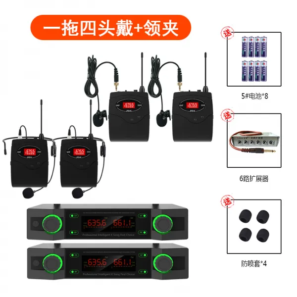 무선마이크 1개로4개 헤드폰 U단과 칼라핀 마이크 무대 연기 가정용 KTV전용 K, T10-1개로4개 해드셋+칼라핀