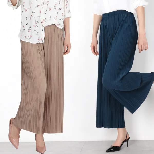 핑크팔레트 여성 봄 여름 플리츠 밴딩 팬츠 와이드 일자 바지