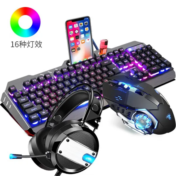 신맹게임키보드 마우스 세트 유선 금속전기로 빛을 등진 목마들이 닭기계손감자판 컴퓨터 PC 방 usb 마우스 세트 lol 외설헤드폰 3