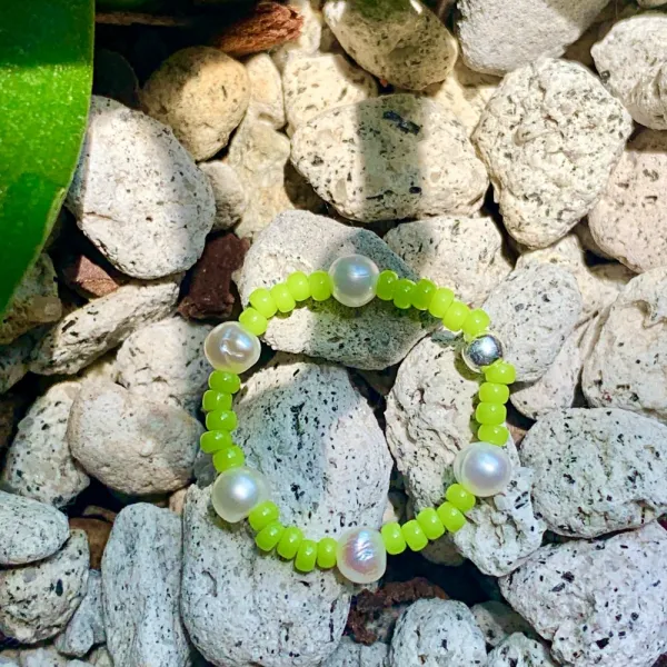 악세사리공방 라운 비즈 진주 크리스탈 스마일 핸드메이드 925실버 반지