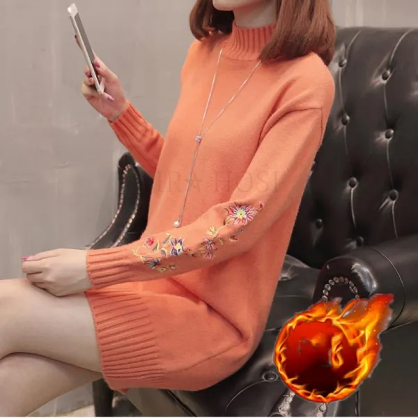 kirahosi 모던 여성 미디롱 풀오버 니트 셔츠 기모 스웨터 데일리 34호+덧신증정 BMfm2eft