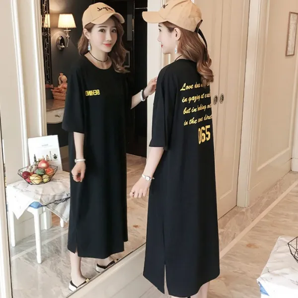 블랙바바 여성 라운드넥 7부 롱 원피스a19052962