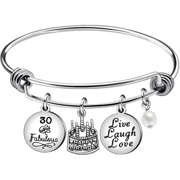 Niceter 남녀 여자 팔찌 팔찌 키 체인 키 체인 스테인레스 스틸 쥬얼리 30 일 생일 30th Birthday Bangle