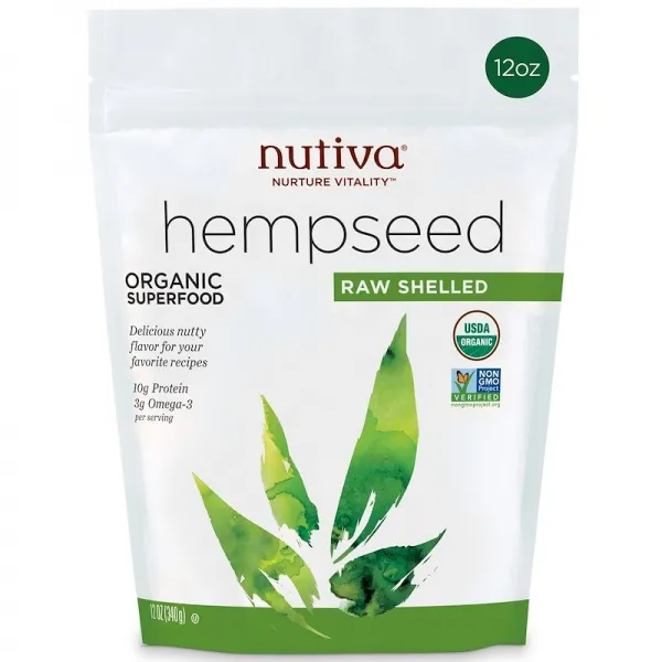 뉴비타 Nutiva 헴프씨드 오가닉 슈퍼푸드 로우 쉘드 12 온스 (340 그램), 12온스, 1개
