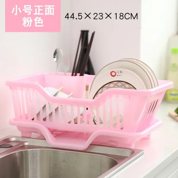 식기건조대 가정용 물빠짐 구멍뚫는 더블층 낙숫물 3층 주방 플라스틱그릇 그릇걸이 물, T03-앞면 핑크스몰 호