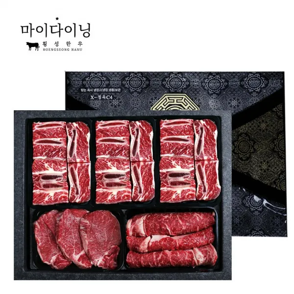 마이다이닝 횡성한우 시그니처12호 갈비 냉동 2.4kg+구이용1.2kg 등심 안심채끝 특수 차돌 불고기 1세트 갈비3팩 2.4kg +등심1팩+차돌1팩 1.2kg 