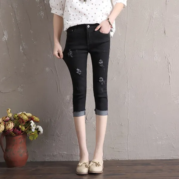 머머다 여자 루즈핏 얇은 7부 데님 찢청 배기 팬츠 바지04 Lku04 594398335244_fkrb