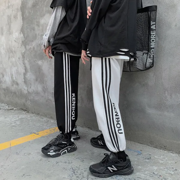 줄 테이프 레터링 프린트 루즈핏 트레이닝팬츠 바지0107 