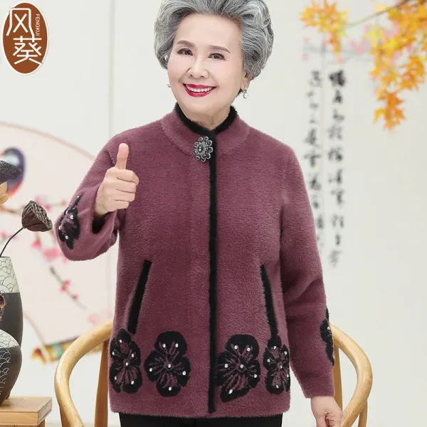 마멜뷰 캐시미어 코트 자켓 중노인 여 가을 겨울 밍크코트 뚱뚱한 할머님
