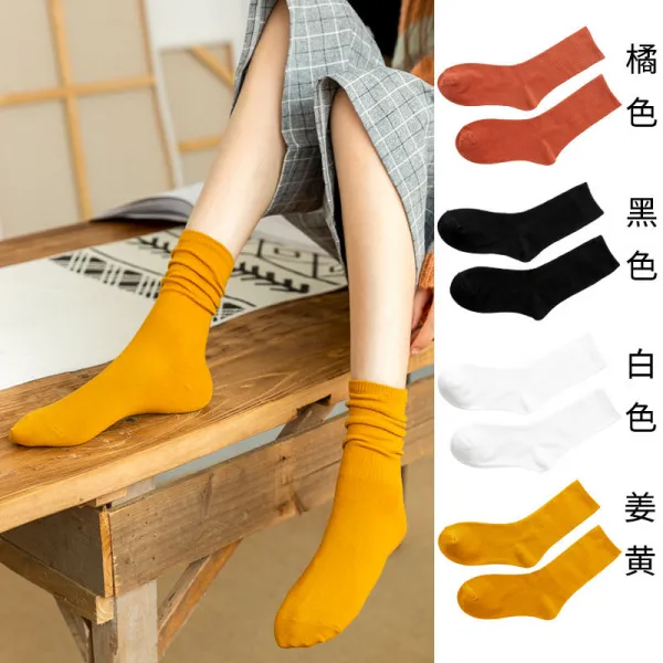 4벌 검정 양말 자녀 무더기 여중 통원 숙풍 ins 스타킹 여 거리 봄, 오렌지 색블랙 화이트 강황