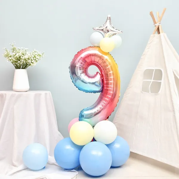 화장 그라데이션 디지털 벌룬 36 인치 생일 장식 호텔 음식점 개업 회의장 배치 시계 화이트 푼선, 무지개 색상 그라데이션 안내인 - 디