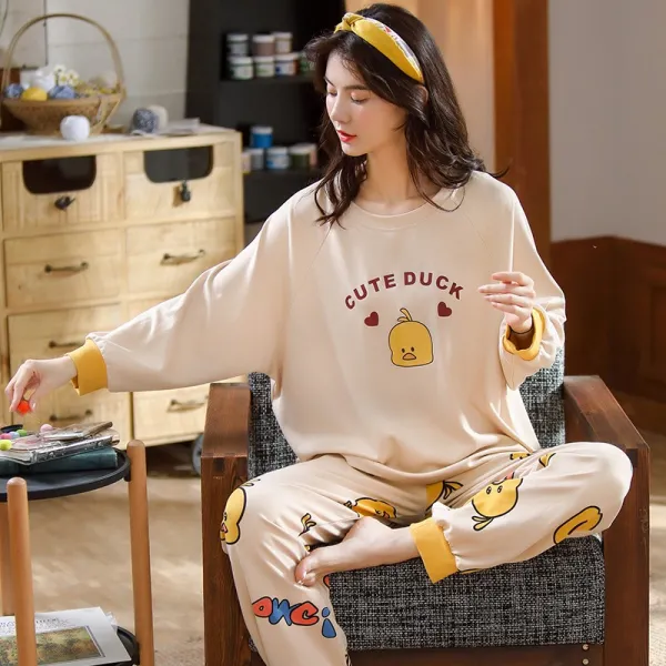 아한글로벌 코튼 긴팔 파자마 잠옷 남극인 여성 겨울 가을 타입 순면 긴 소매 큐트 여학생 실내복 홈웨어 가능 아우터 풀패딩