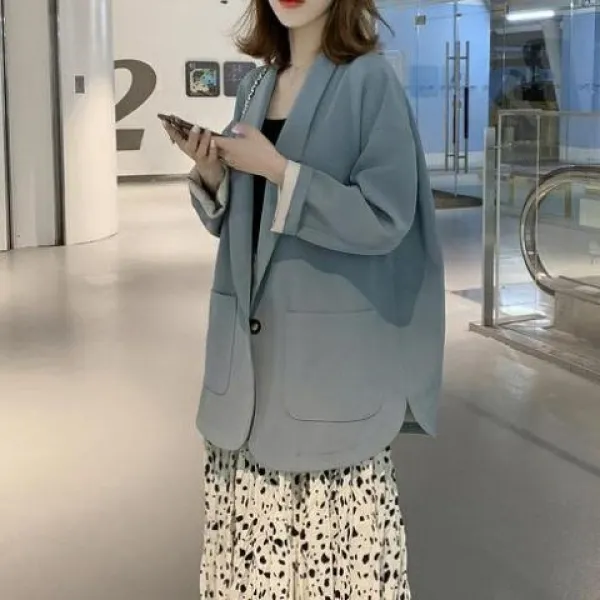 [실버캣] 여성 빅사이즈 루즈핏 원버튼 봄자켓