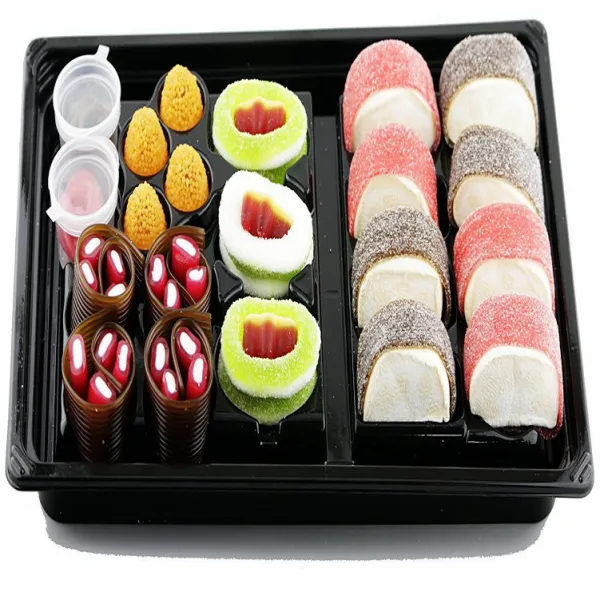 Raindrops Gummy Candy Sushi Bento Box with 21 Pieces - 5 Kinds of Sushi Rolls and Garnishes - Made f, 1