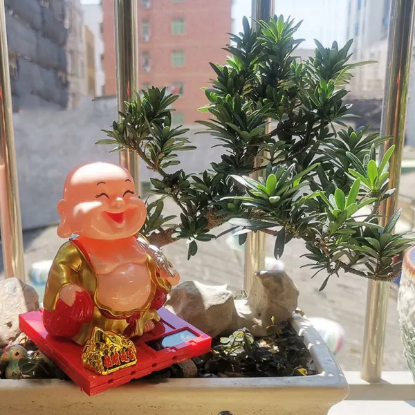 노점 화물 공급원 태양열 미륵 부처님이 고개를 끄덕이다 부채질함 차량탑재 작은 중 독창적 진열 피규어, 골드 미륵불