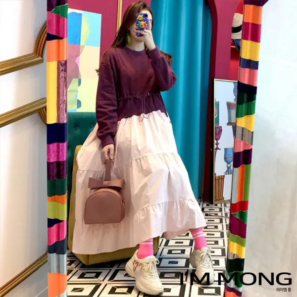 아이엠몽 여성 니트 무지 리본 베이직 루즈핏 슬림핏 깔끔한 캐주얼 예쁜 일자핏 곤듀 프릴 원피스 Bb2214039hj