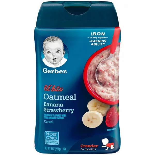 Gerber Lil' Bits Oatmeal Banana Strawberry Baby Cereal 8 Ounces (Pack of 6) 릴비츠 오트밀 바나나 딸기 시리얼 227g(6팩), 1개