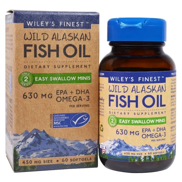 윌리스파이네스트 Wiley 's Finest 야생 알래스카 어유 Easy Swallow Minis 630 mg 60 소프트 젤, 60개, 1개