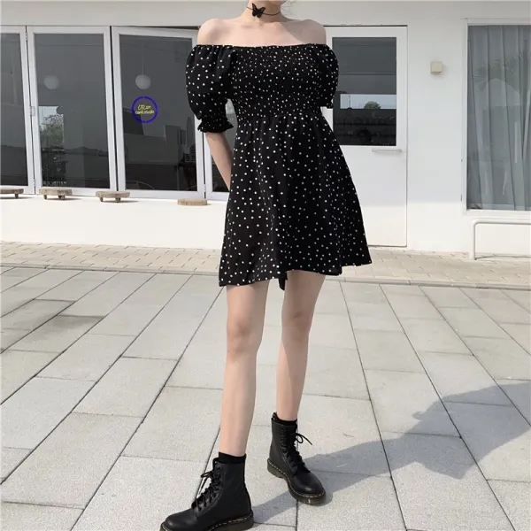 도깨비몰 여름 여성 벌룬 퍼프 스퀘어넥 도트프릴 플레어원피스 러블리 한강 데이트 룩 598030041596