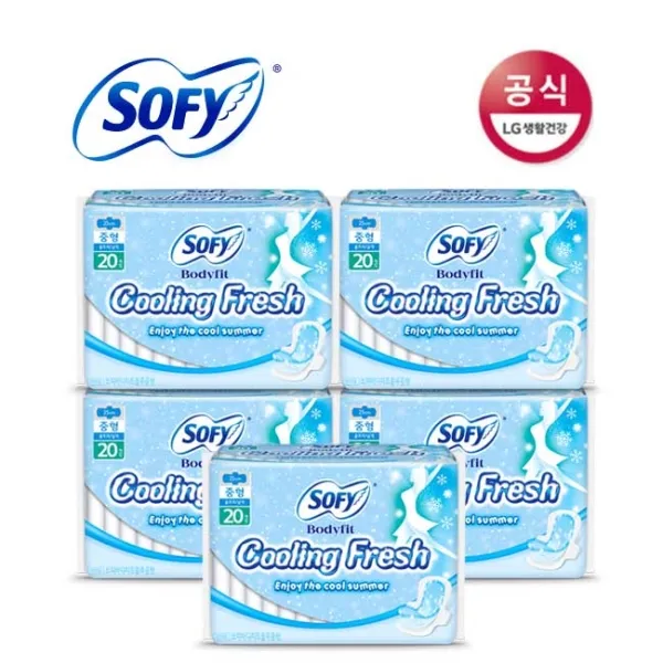 쏘피 쏘피 바디피트 쿨링프레쉬 생리대 중형 20P 5팩, ., .