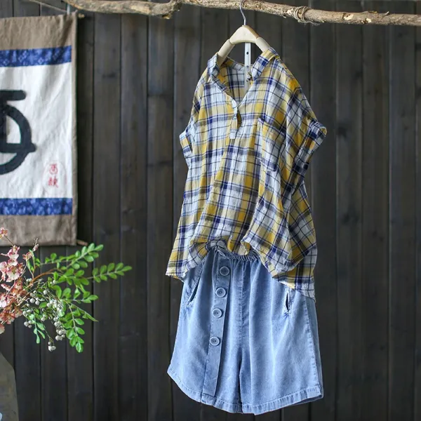 샵솔베이지 캐쥬얼 셔츠 여름 여성 체크 블라우스