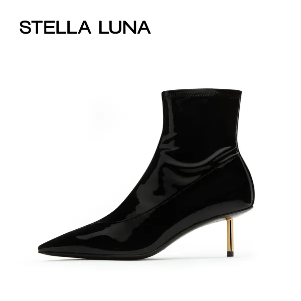 앵클부츠 Stella Luna겨울신상 뾰족한 심플 유행패션 담배 굽가는굽 앵글부츠 굽이얕은부츠