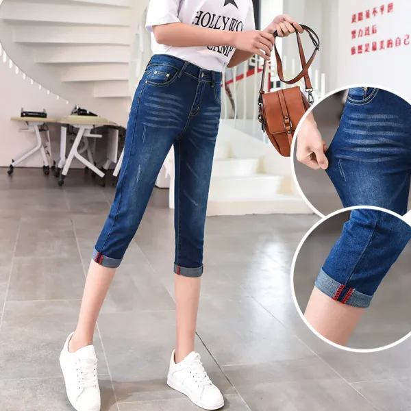 머머다 여성 7부 스판 청바지 청반바지 데님팬츠 빅사이즈08 Hby08 594763358841