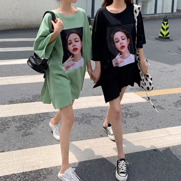  제로의옷장 여성티셔츠 반팔 프린팅티 롱티 Bg0522s05