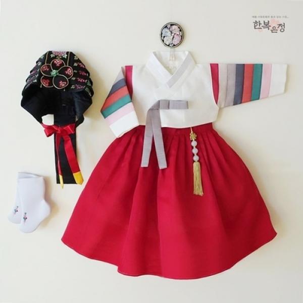 한복은정 여아 쨍한 고급 색동 아동 한복 백일~12호 돌 여자 아기 유아 어린이 초등 학생