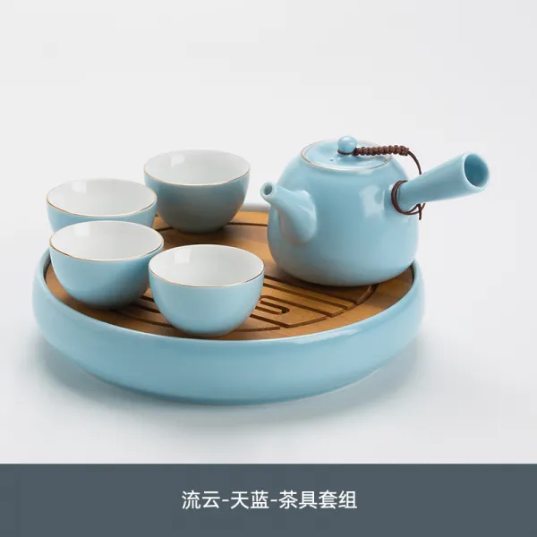 서클 믹스 궁푸차 구 사무실 가정용 다기 있음 다반 차판 소 갈 차를 달이다 선물 룩 뜬구름 스카이블루 다기