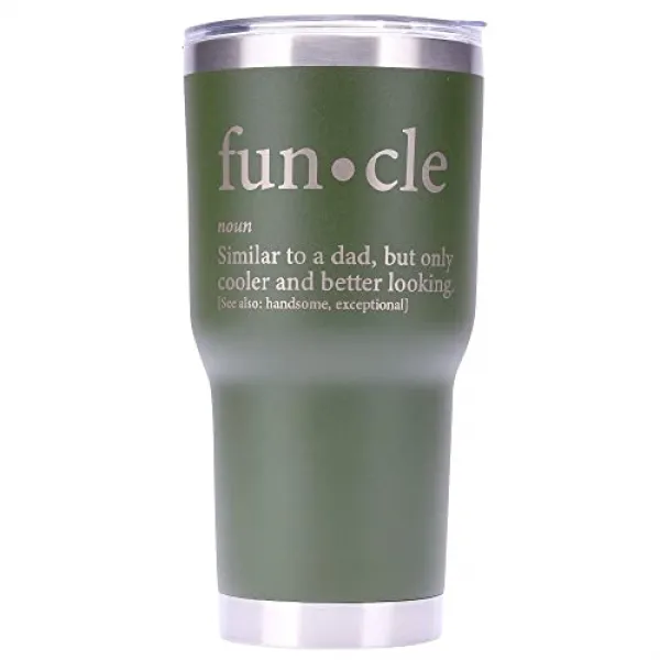 EOM Funcle Uncle 선물 아이디어 노블 티 그래픽 유머 냉소적 쿨 매우 웃긴 30 온스 SS 텀블러 아미 그린 파우더 코팅 레이저 각 - E0405087CBLY6T0, 기본