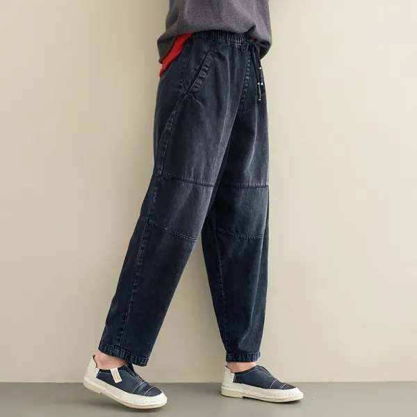 플랜글로벌 여성 루즈핏 밴딩 데님cth